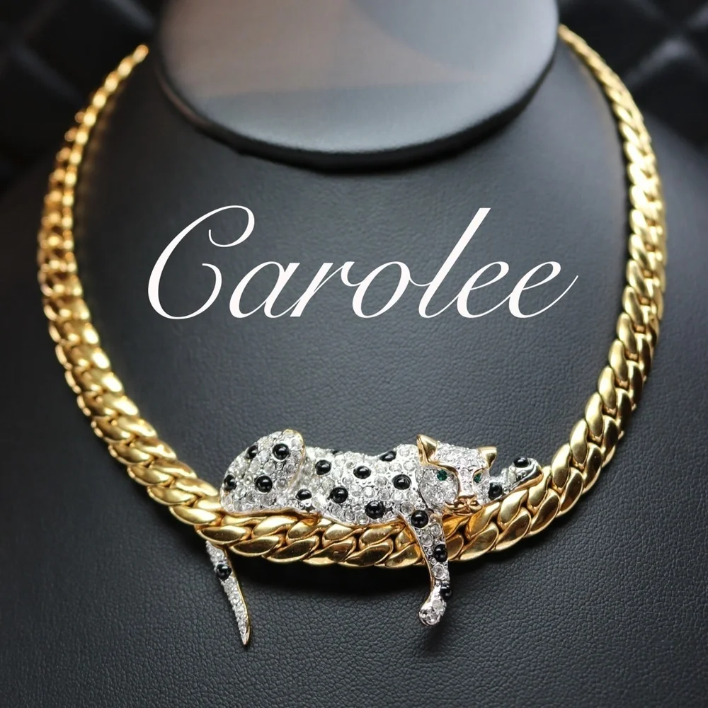 Duchess of Windsor ⚜️ Vintage Leopard Crystal Encrusted Necklace by Carolee 🐆 - Picture 16 of 16